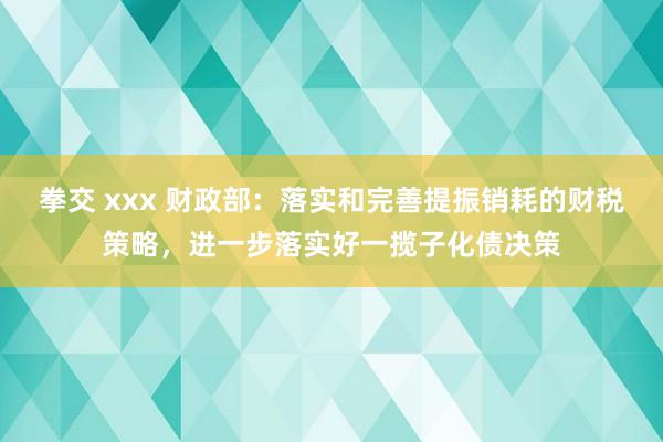 拳交 xxx 财政部：落实和完善提振销耗的财税策略，进一步落实好一揽子化债决策