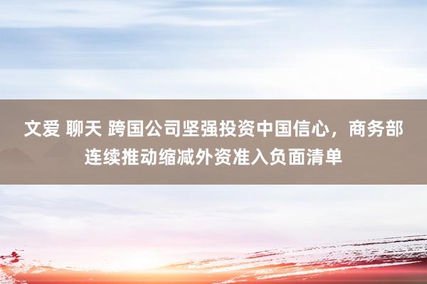 文爱 聊天 跨国公司坚强投资中国信心，商务部连续推动缩减外资准入负面清单