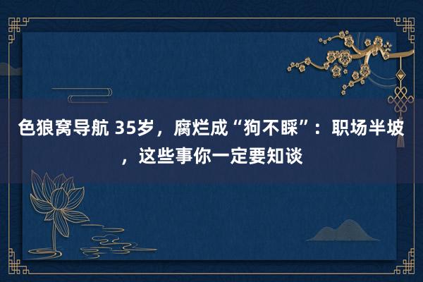 色狼窝导航 35岁，腐烂成“狗不睬”：职场半坡，这些事你一定要知谈