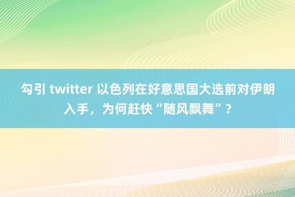 勾引 twitter 以色列在好意思国大选前对伊朗入手，为何赶快“随风飘舞”？