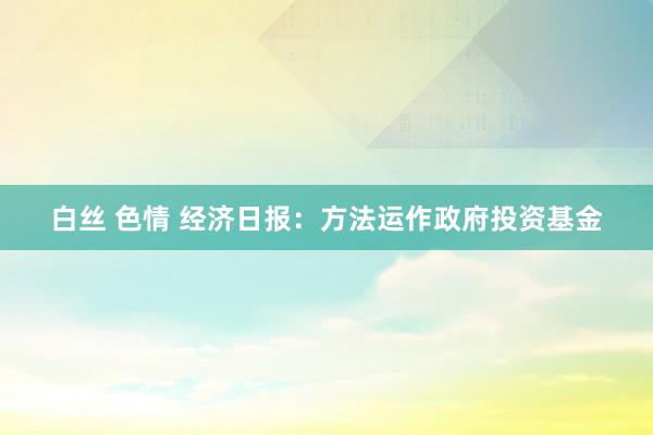 白丝 色情 经济日报：方法运作政府投资基金